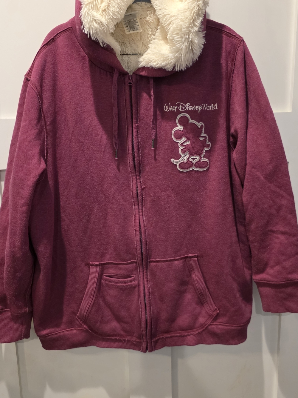 Walt Disney World Parks Womens Hoodie Mickey Mouse Pink 2XL Sherpa Lined Zip
